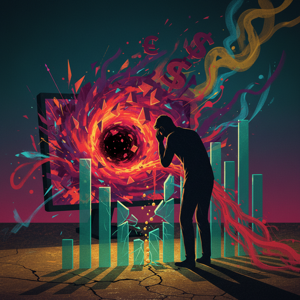 A frustrated business owner looking at a computer screen showing high ad spend and low conversions