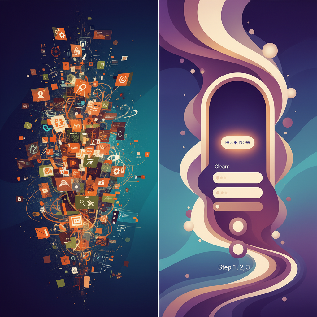 A comparison between a cluttered homepage and a streamlined, high-converting booking landing page